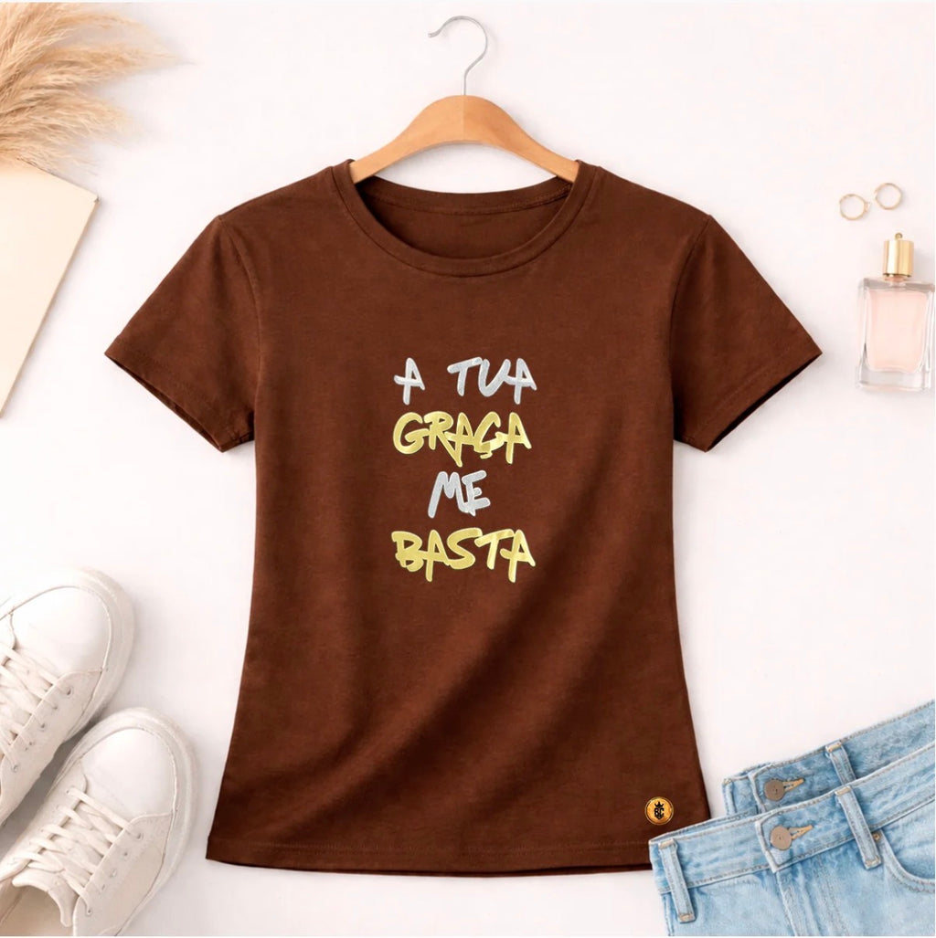 Camiseta Feminina Marrom “A tua graça me basta”
