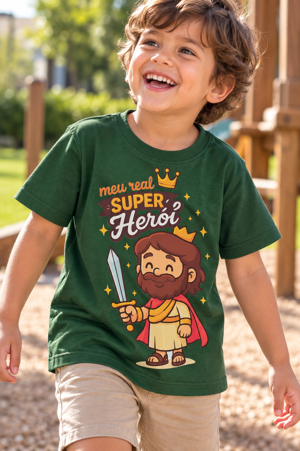 Camiseta Infantil Verde “Meu Real Super Herói”