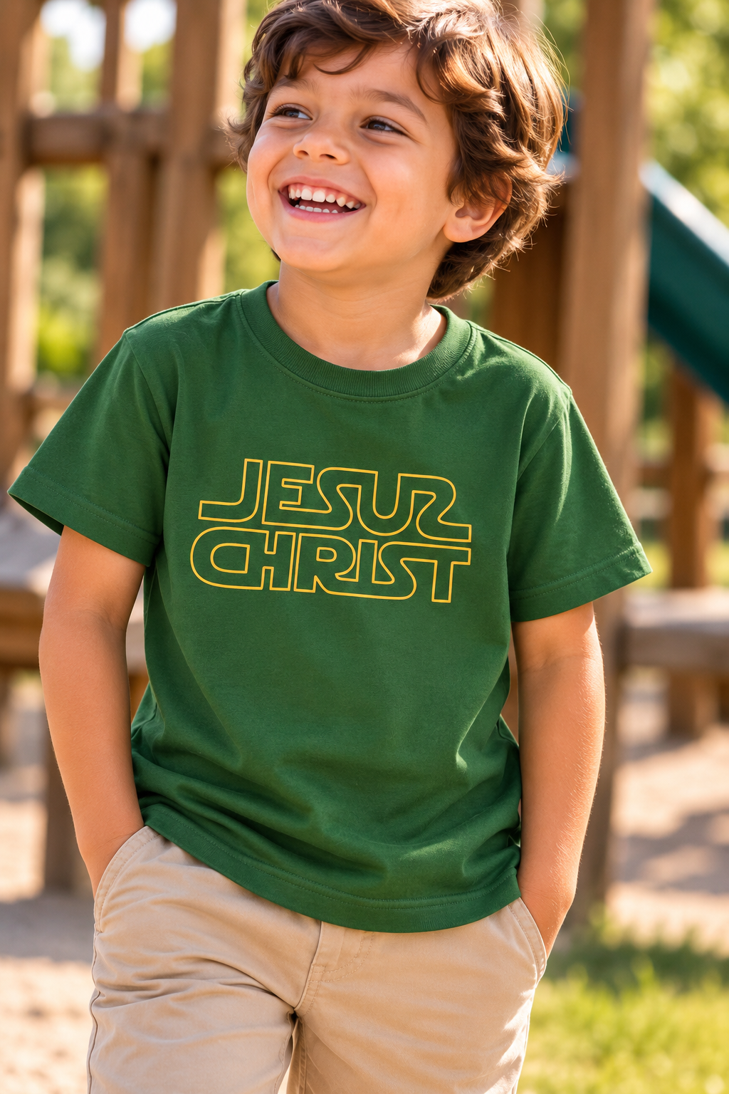Camiseta Infantil Verde  “Jesus Christ”